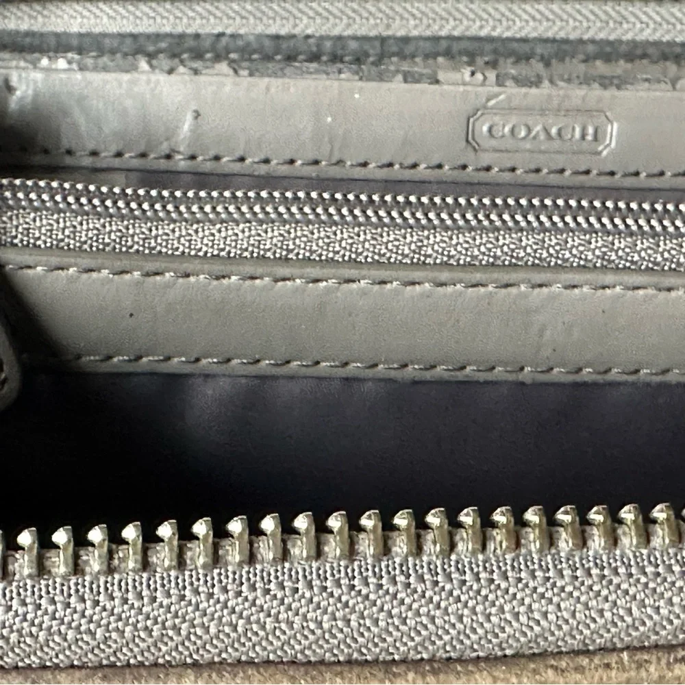 Coach Silver/Grey Ex Large Turnlock Accordion Zip Wallet - Snakeskin Pattern
